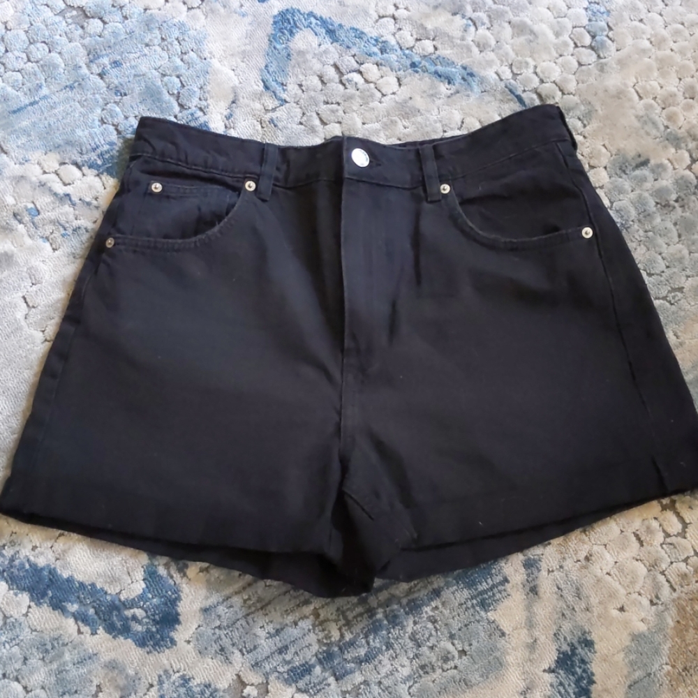 Black denim high waisted shorts